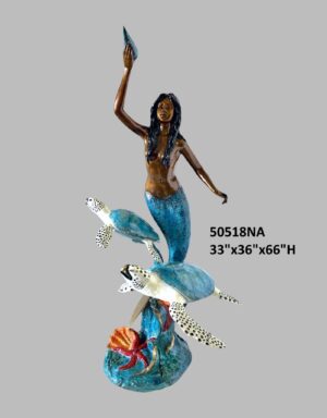Mermaid with Shell and Turtles, Special Patina - 66"H