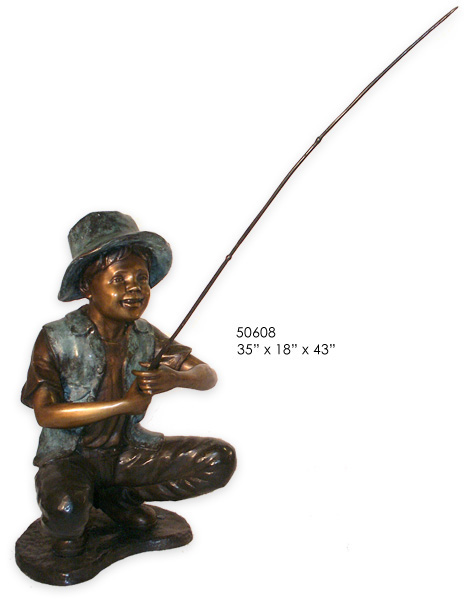 Big Fishing Boy Sitting Aluminum Outdoor Decor - Aluminum Sculptures