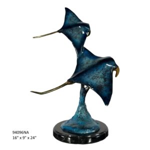 Two Manta Rays Swimming, Special Patina - 24"H