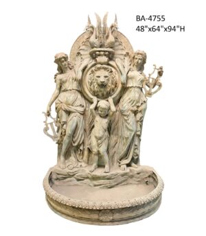 Monumental Wall Fountain With Muses, Lion's Head & Swan Motif – 94"H