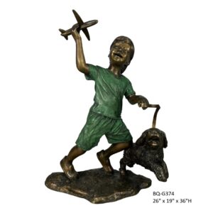 Boy Running with Dog and Toy Plane - 36"H