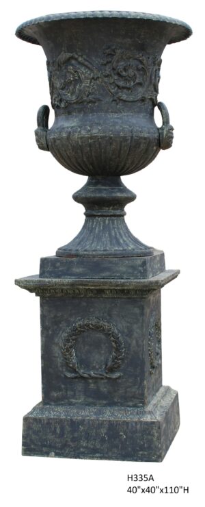 Set of Cast Iron XL Urn on Pedestal