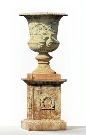 Set of Cast Iron Urn on Pedestal - 76"H