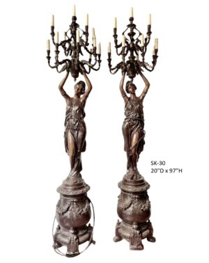 Pair of Women on Pedestals Lamps - 97"H