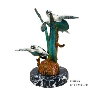 Two Sea Turtles, on Marble Base - 19"H
