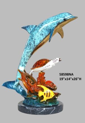 Dolphin with Sea Turtle and Fish - 26"H