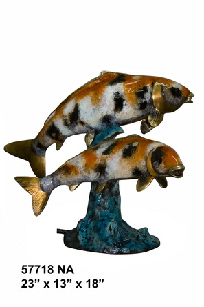2 Koi Fish Fountain, Special Patina - 22"H