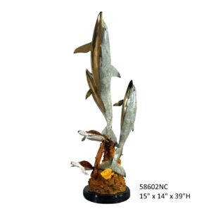 3 Dolphins with 2 Turtles, Special Patina - 39 in H