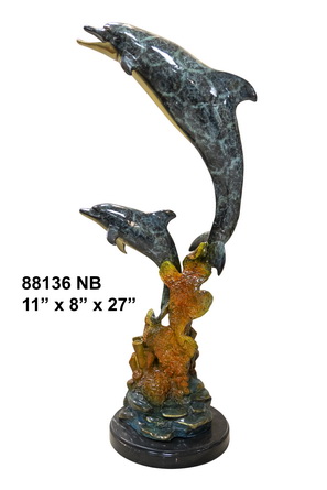 2 Dolphins with Coral, Special Patina - 27"H