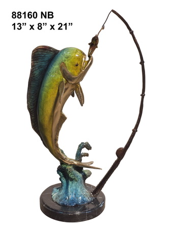 Dorado on Fishing Rod, Special Patina - 21"H