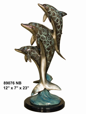 3 Dolphins Playing, Special Patina Turquoise - 23"H